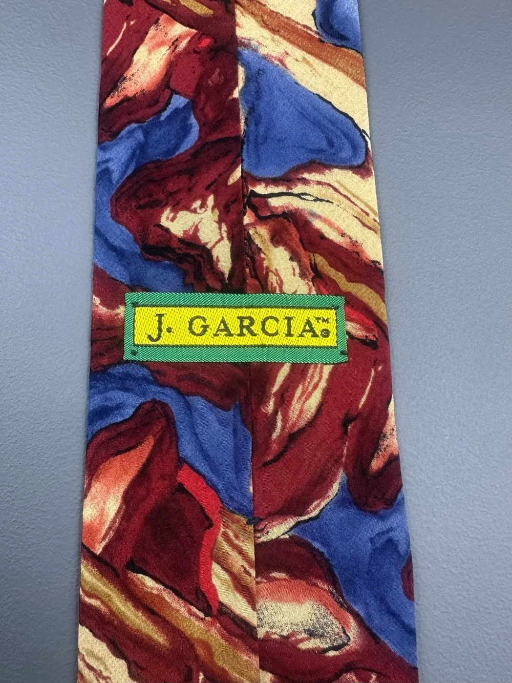 J. Garcia Abstract Multicolor Tie Red Blue Gold 3 3/4 x 56 1/2